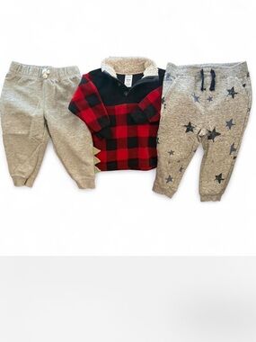 Carter's Red & Black Buffalo Plaid Sherpa Pullover with Grey Jogger Set